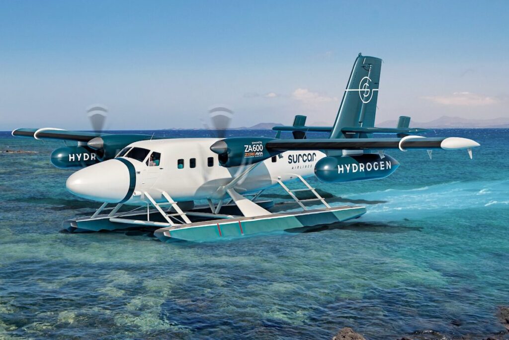 Surcar Twin Otter with ZeroAvia ZA600 at Playa Blanca engine on scaled Surcar-Twin-Otter-with-ZeroAvia-ZA600-at-Playa-Blanca-engine-on-scaled