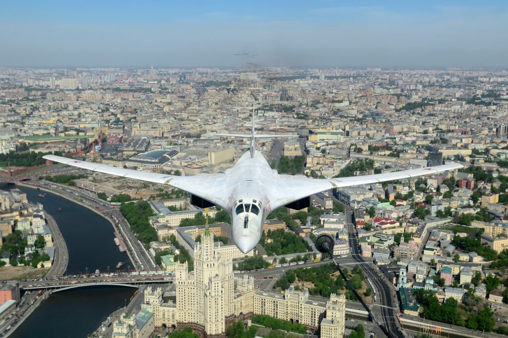 Tupolev Tu-160 strategic bomber overflying Moscow