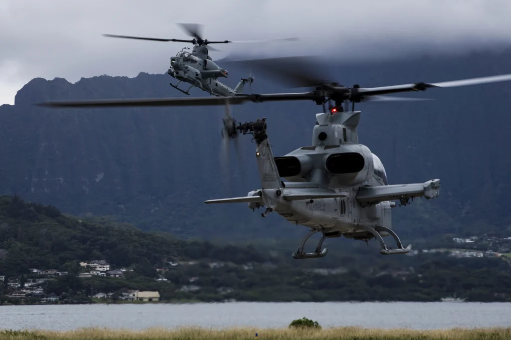 Two USMC AH 1Z Viper attack helicopters Two USMC AH-1Z Viper attack helicopters