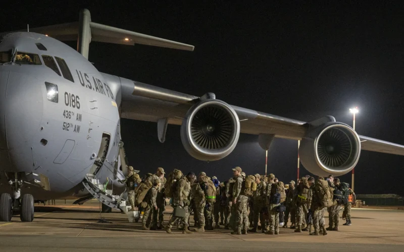 U.S. Air Force C-17 Globemaster III aircraft departing Niamey, Niger