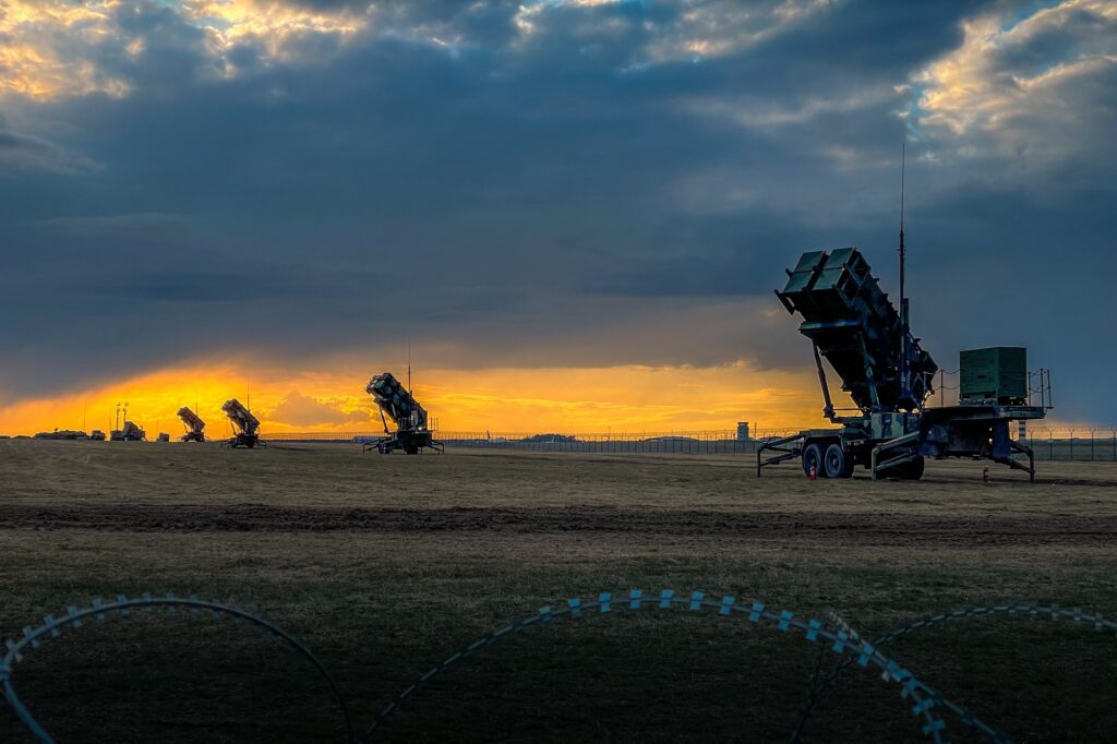 US Patriot missile batteries at sunset in Poland
