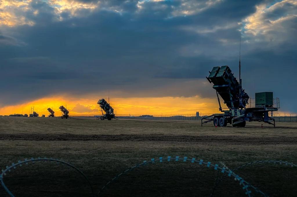 US Patriot missile batteries at sunset in Poland US Patriot missile batteries at sunset in Poland