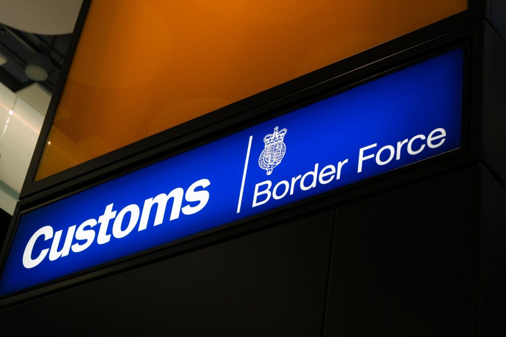 Border Force customs sign at Heathrow Airport