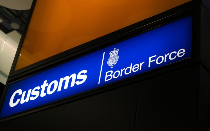 Border Force customs sign at Heathrow Airport