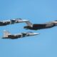 USAF Lockheed F35 Lightning II stealth fighter jet in formation with two Czech Saab Gripen jets