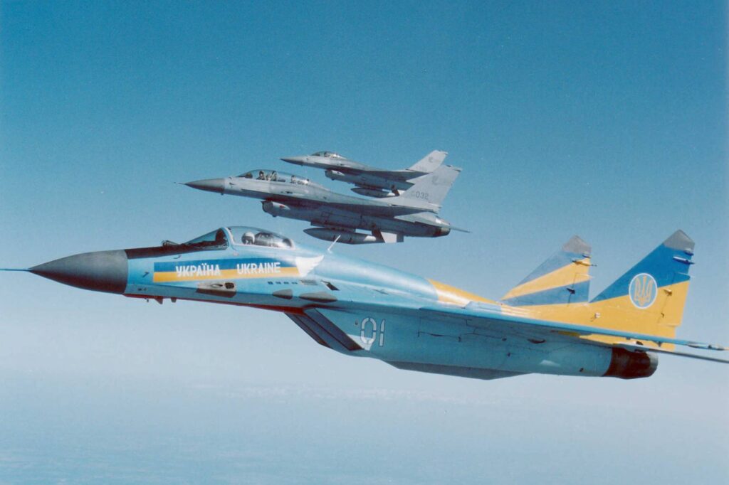 Ukrainian Air Force MiG 29 with USAF F 16s