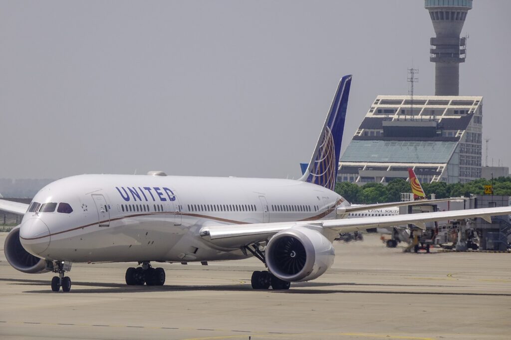 United Airlines Boeing 787 at Shanghai Pudong International Airport PVG United Airlines wants the DOT to extend the waiver allowing it to not operate some flights to China