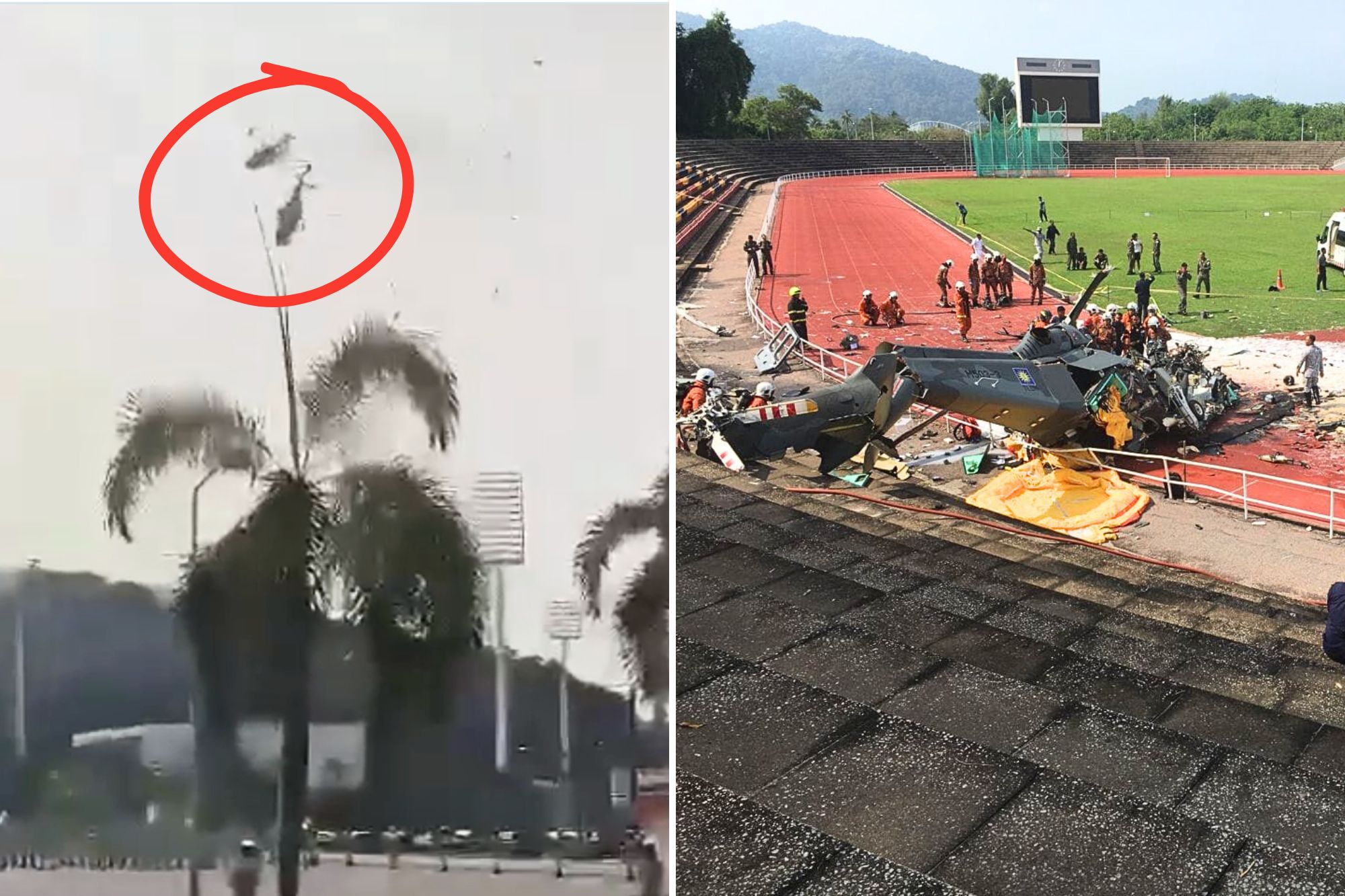 Zwei Hubschrauber der Royal Malaysian Navy kollidieren in der Luft und ...