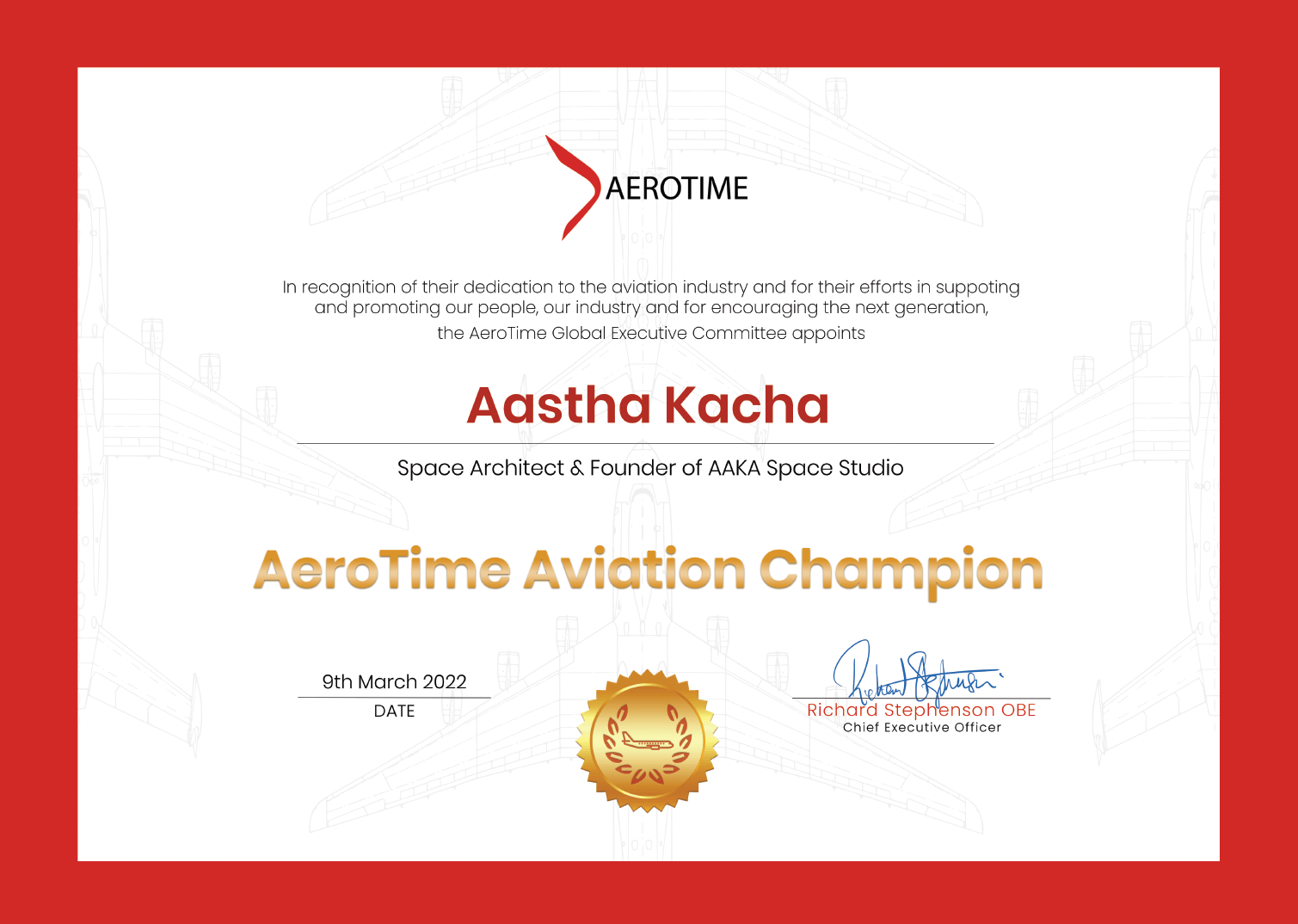 Aastha Kacha, AeroTime Aviation Champion