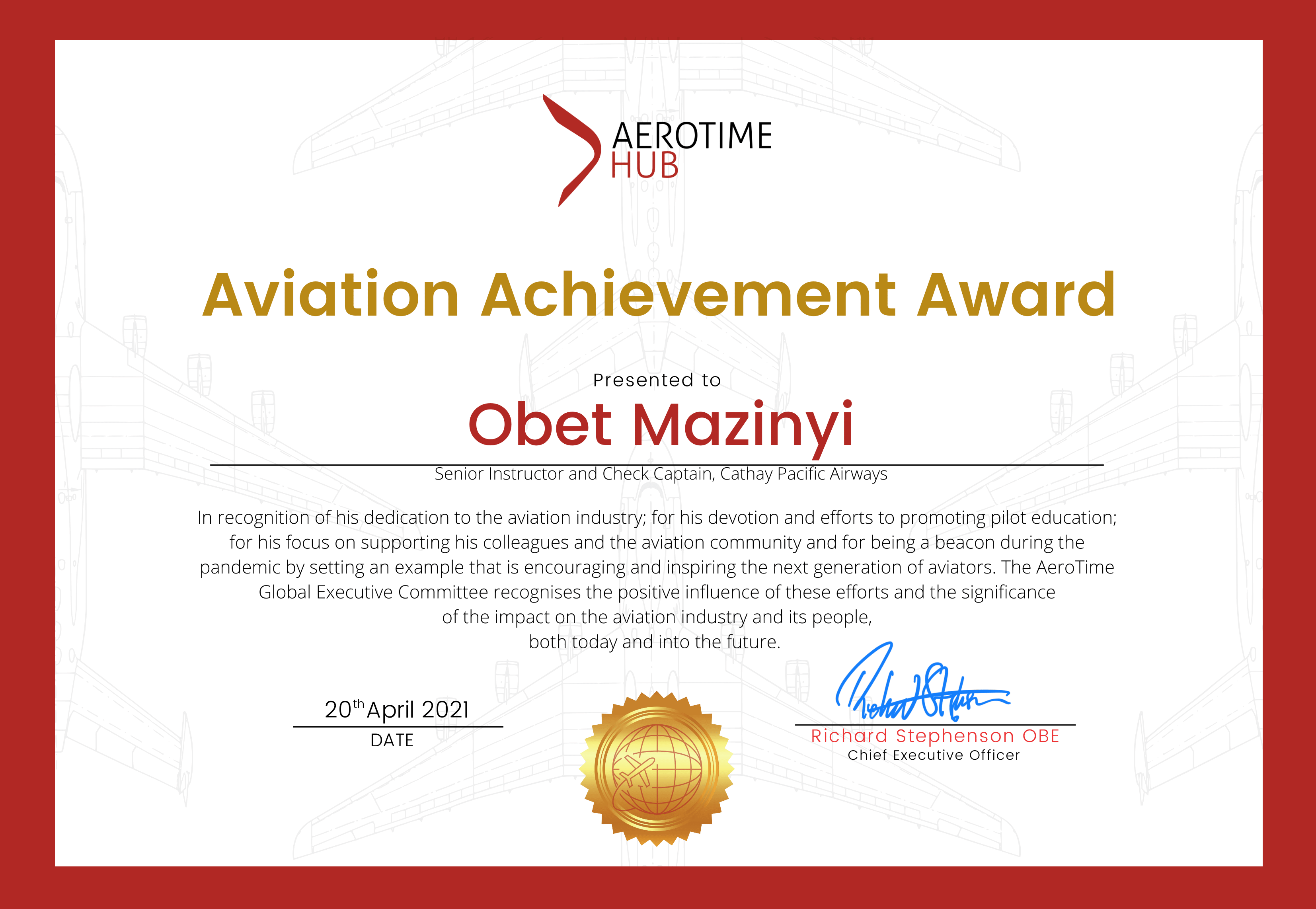 AeroTime Aviation Achievement Award Obet Mazinyi