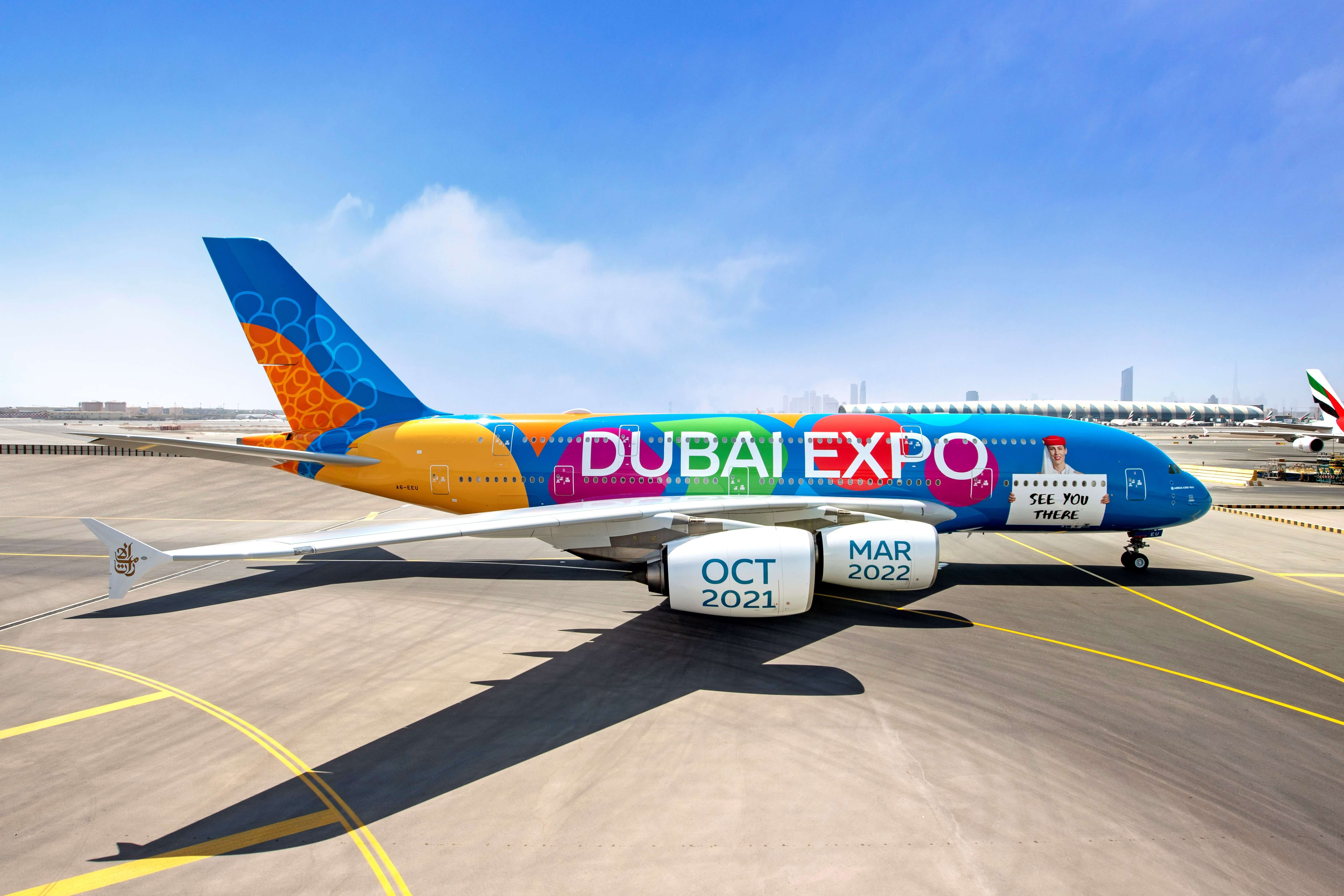 emirates a380 in full livery for the dubai expo 2020