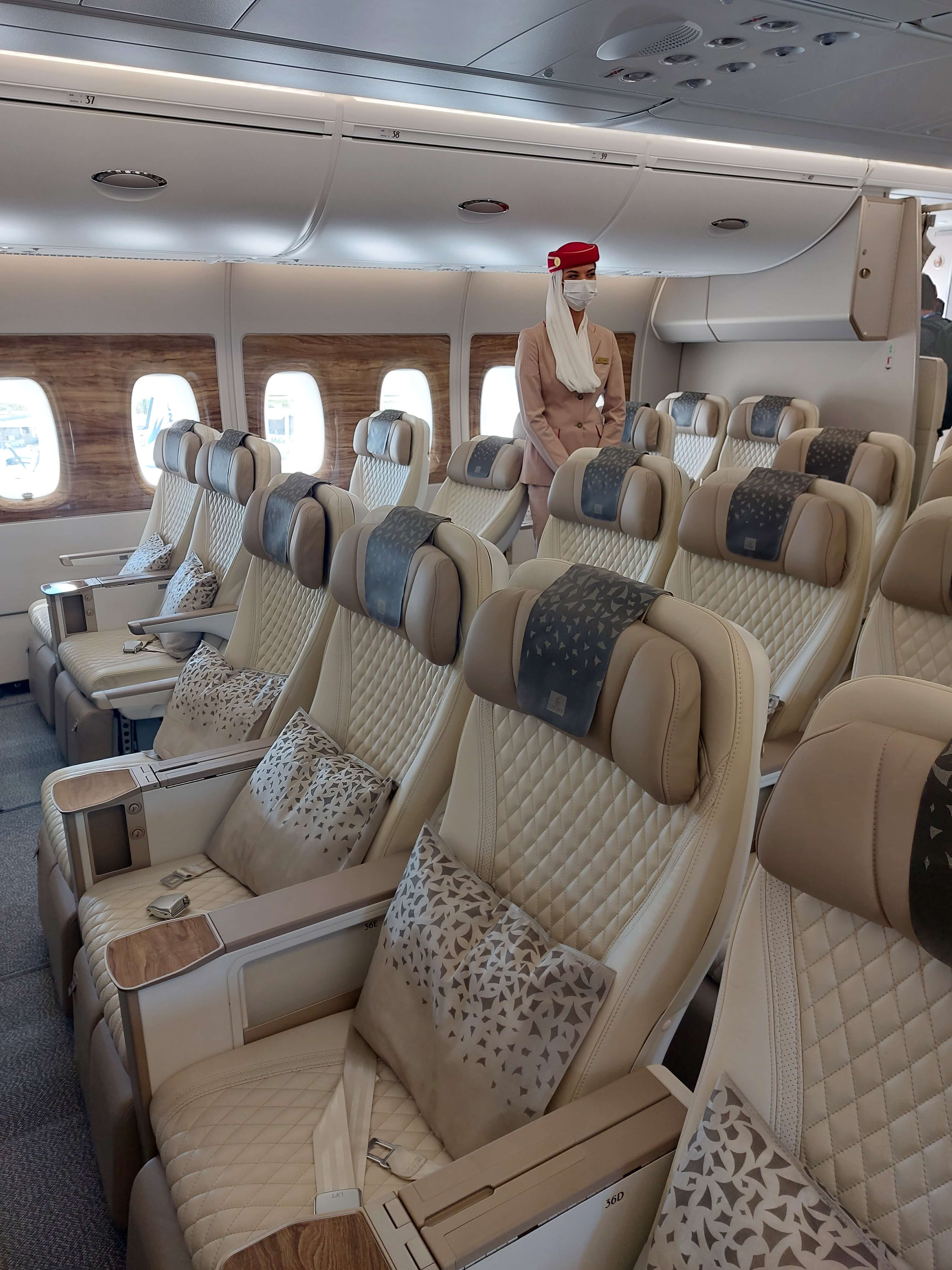 Emirates premium economy cabin in an A380 at Berlin ILA 2022