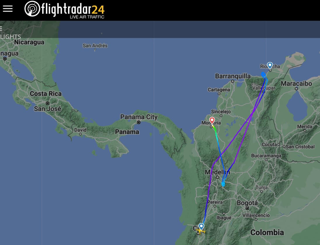Flight path of VivaColombia Airbus A320