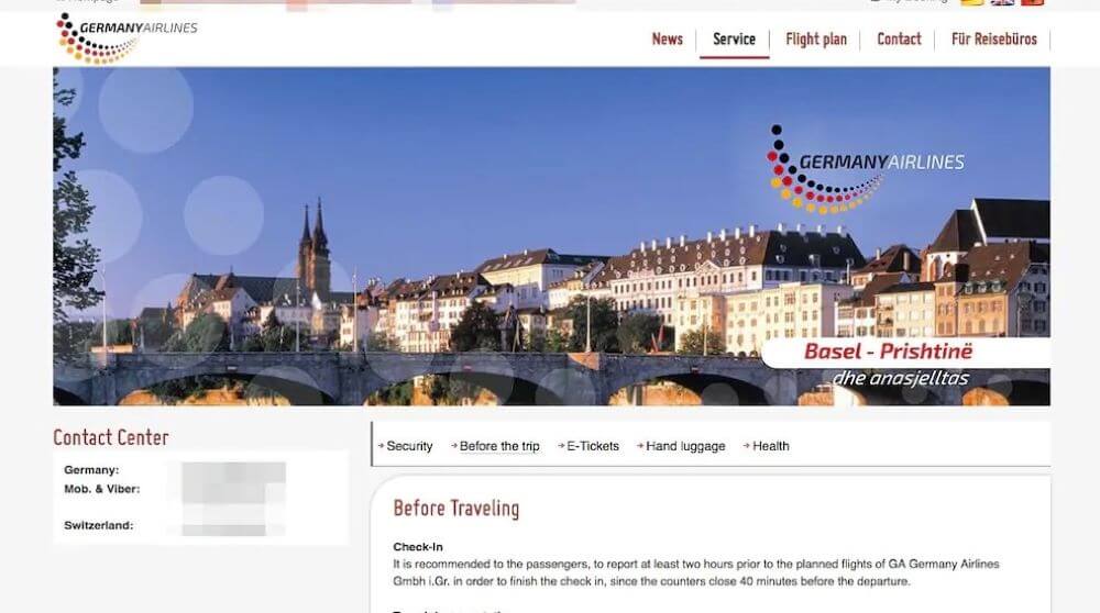 Germany AirLines webpage