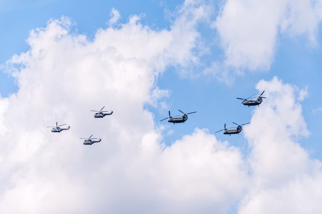 RAF helicopters flypast to celebrate the Queen's Platinum Jubilee