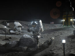 Illustration of Artemis astronauts on the Moon