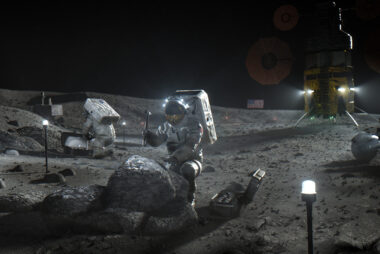 Illustration of Artemis astronauts on the Moon