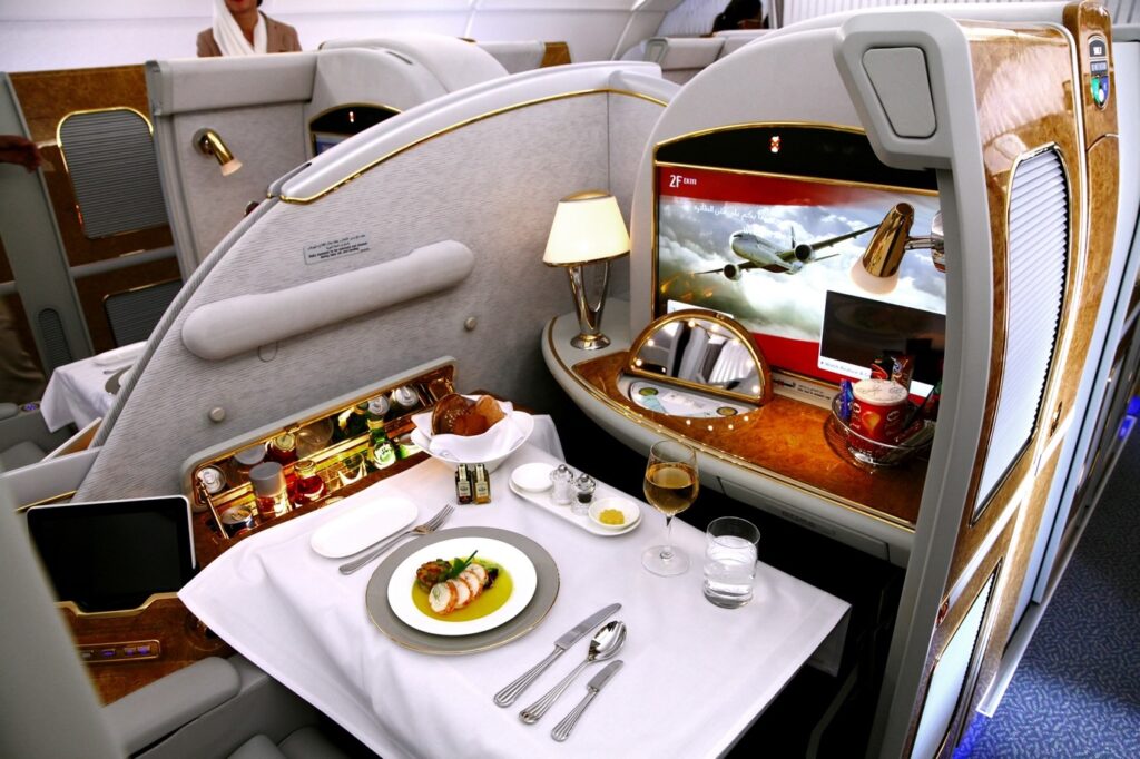 luxury business class cabin on a plane
