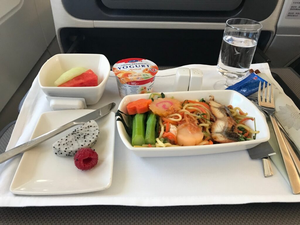 Cathay Pacific business class food served on board