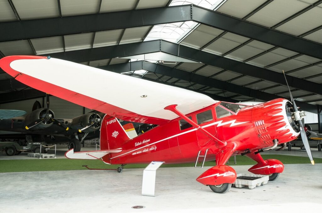 A Stinson Reliant SR 10 C in the hangar of the Musee Volant Salis