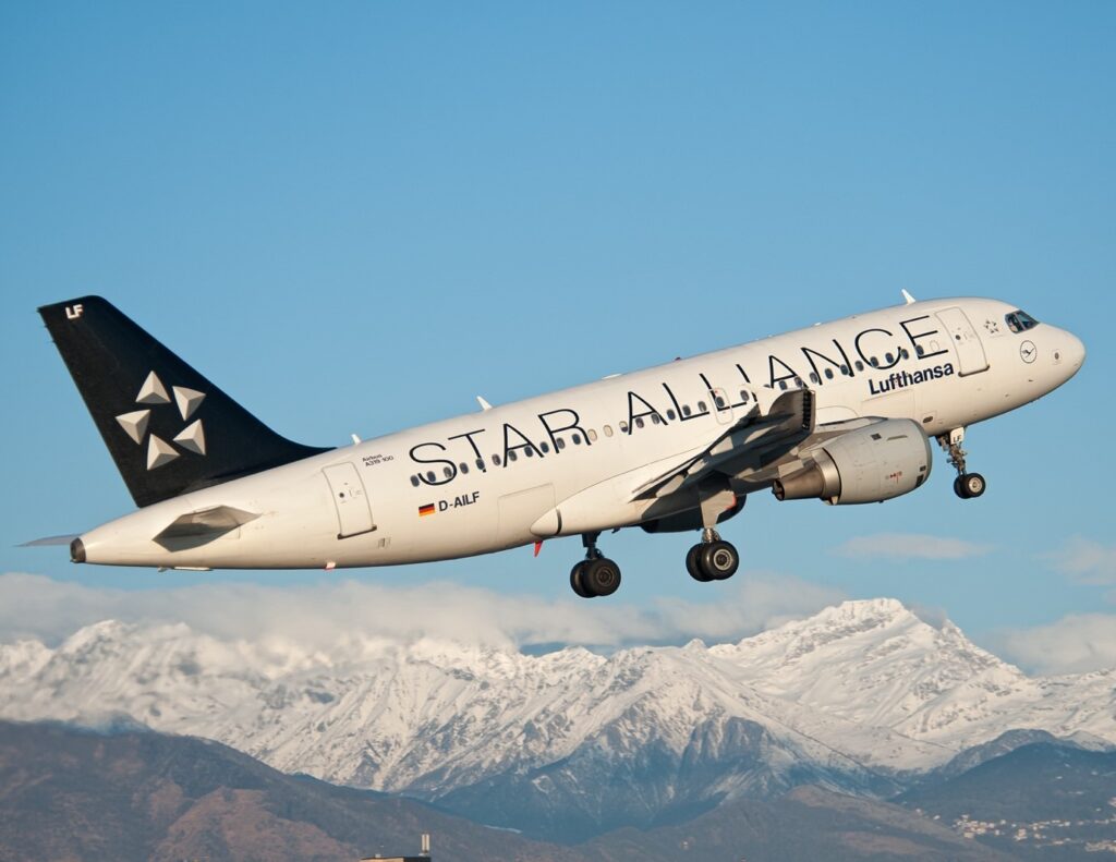 star alliance painted Lufthansa plane taking off