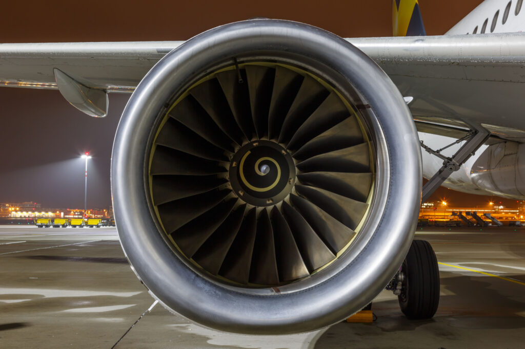 V2527-A5 engine on an Airbus A320 airplane at Stuttgart airport