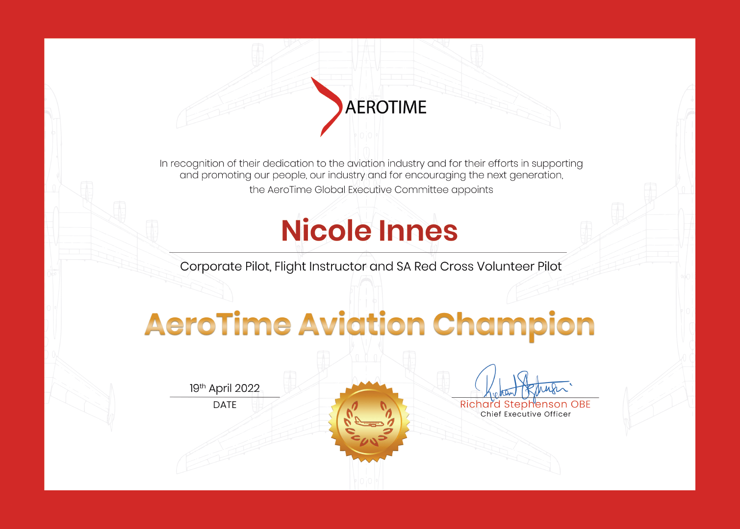 Nicole Innes, AeroTime Aviation Champion