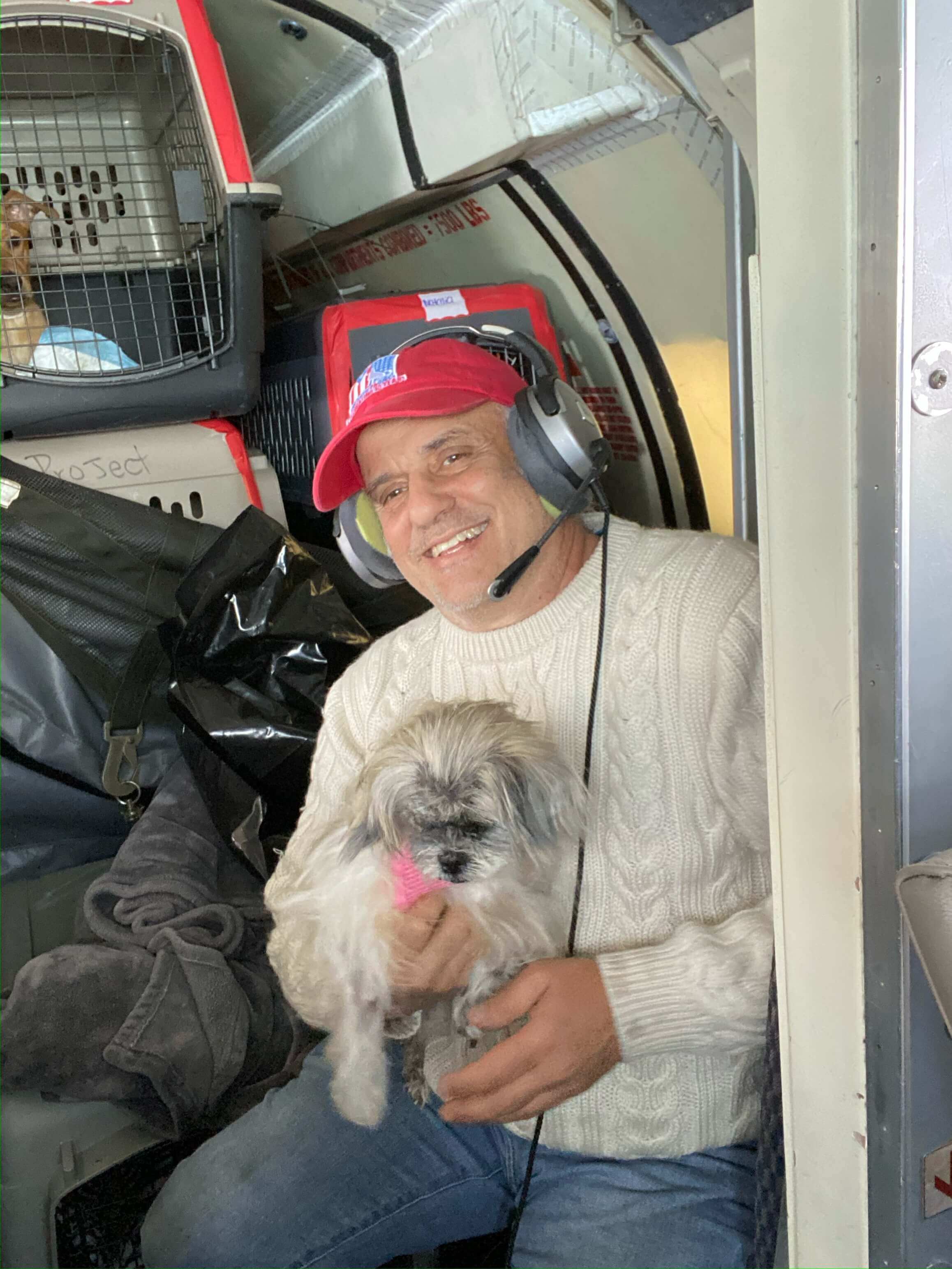 Ric with a dog in flight