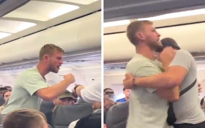 british tourist tries to open door on flight