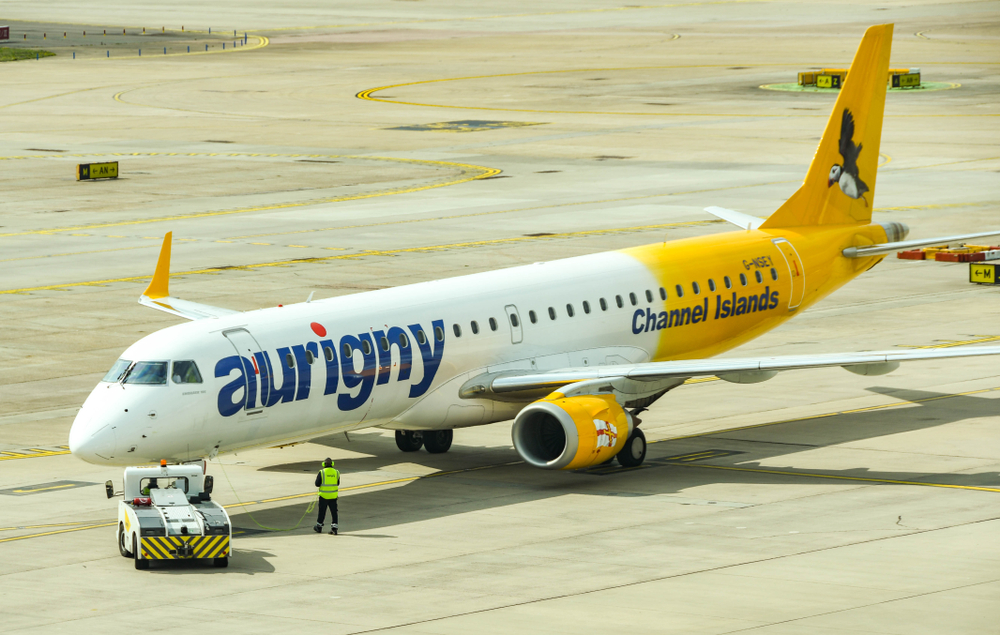 London,Gatwick,Airport,,England,-,April,2019:,Embraer,195 Aurigny