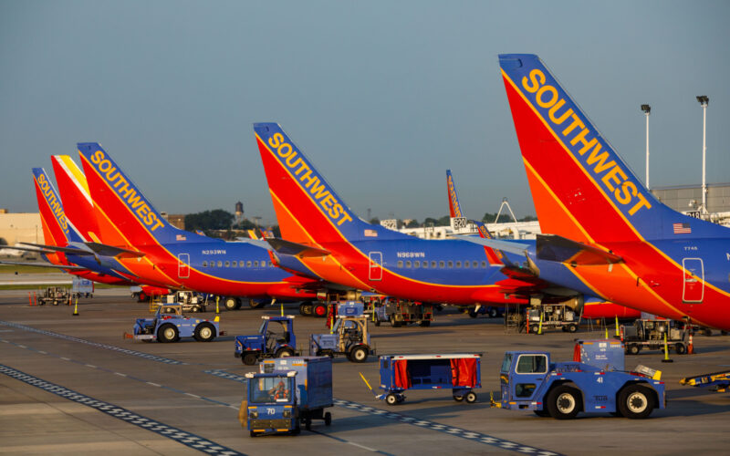 Southwest Airlines Boeing 737 airplanes prepare for takeoff and arrive at Chicago Midway International Airport