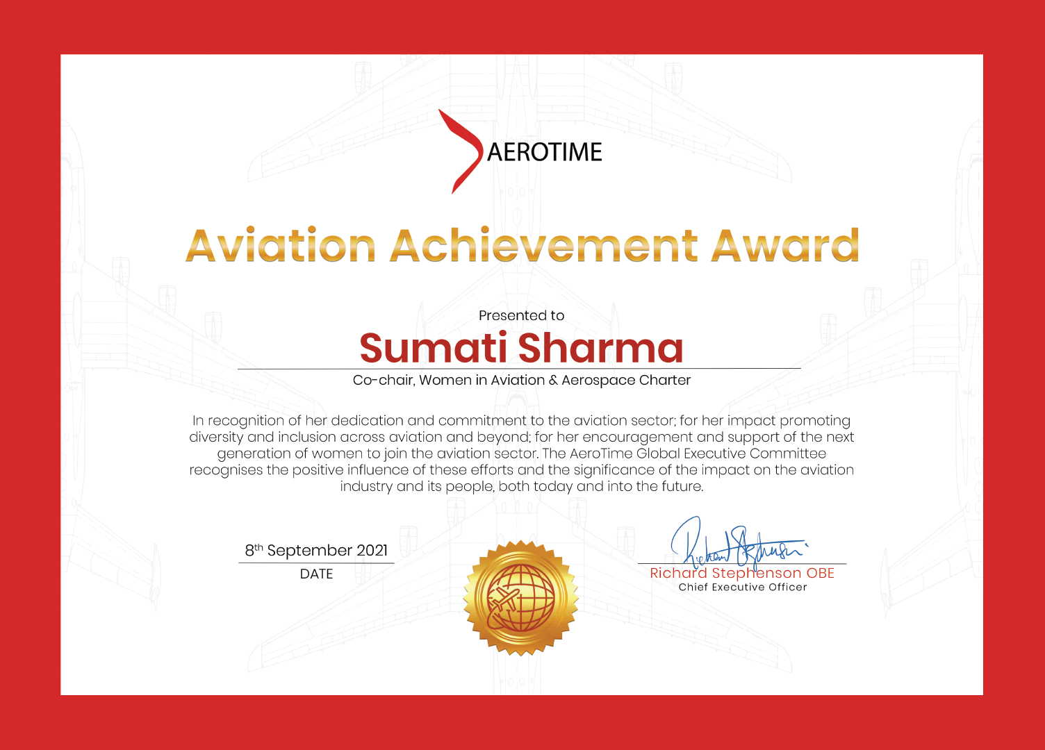 Sumati Sharma, AeroTime Aviation Achievement Award
