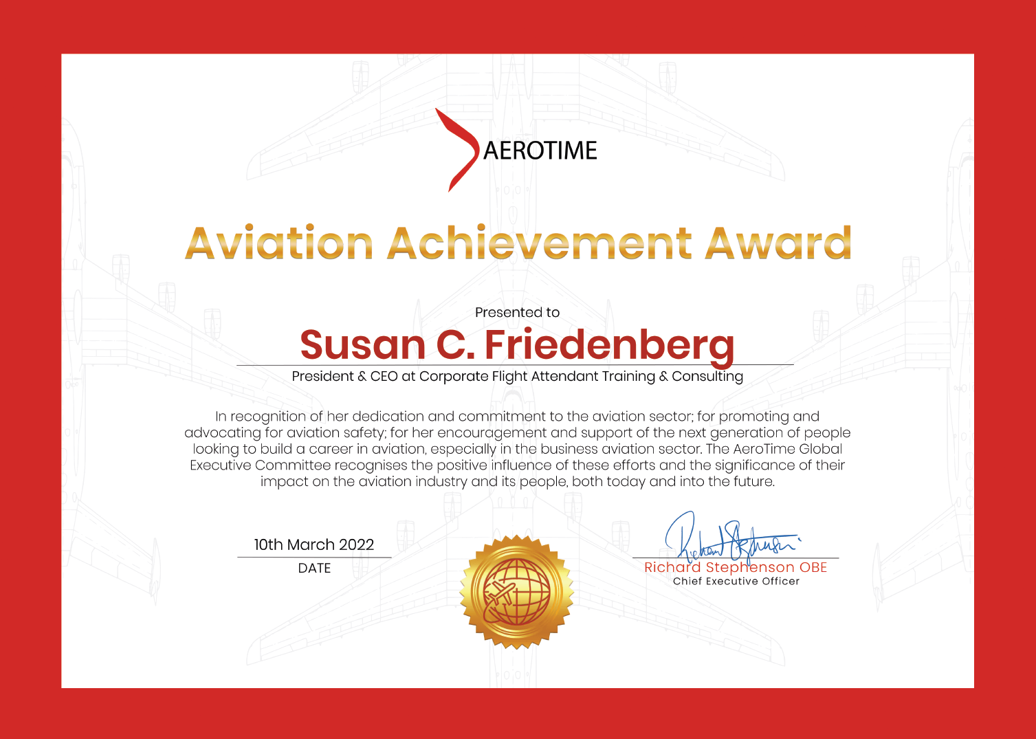 Susan C. Friedenberg, AeroTime Aviation Achievement Award