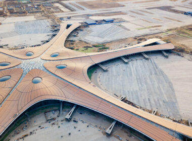 Beijing, China-January 2019: the terminal of Beijing Daxing International Airport is under construction.
