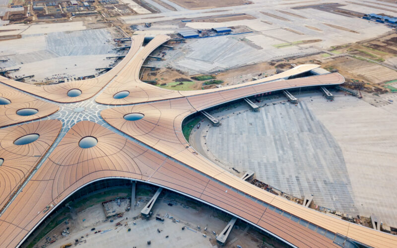 Beijing, China-January 2019: the terminal of Beijing Daxing International Airport is under construction.